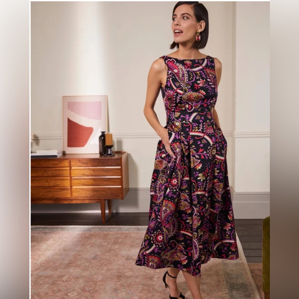 Boden Scoop Back Floral Sleeveless Midi Dress U.S. 12